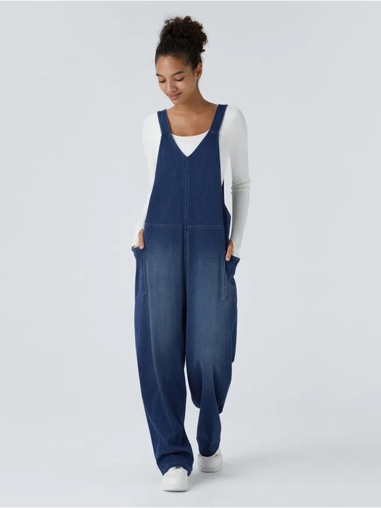 HALARA Pants - Halara Flex™ V Neck Pocket Washed Denim Casual Overalls